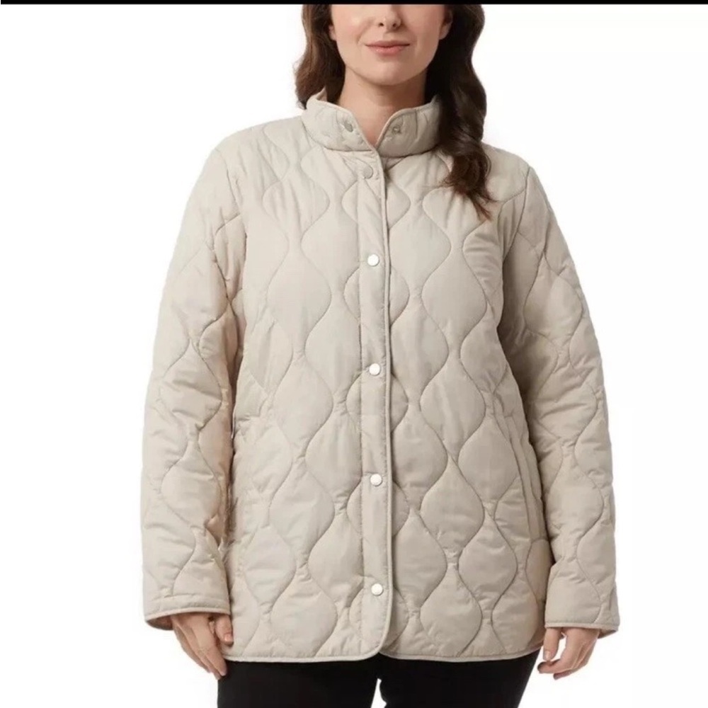 32 DEGREES QUILTED PUFFER JACKET WHITE POCKETS FUNNEL NECK SIZE XL NWT